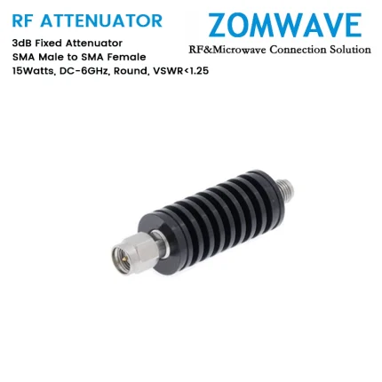 3dB Fixed Attenuator, SMA Male to SMA Female, 15Watts, DC-6GHz, Round, VSWR1.25