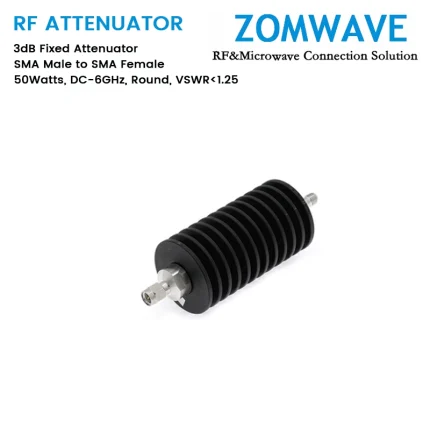 3dB Fixed Attenuator, SMA Male to SMA Female, 50Watts, DC-6GHz, Round, VSWR1.25