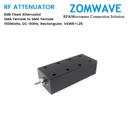 6dB Fixed Attenuator, SMA Female to SMA Female, 150Watts, DC-6GHz, Rectangular, VSWR1.25