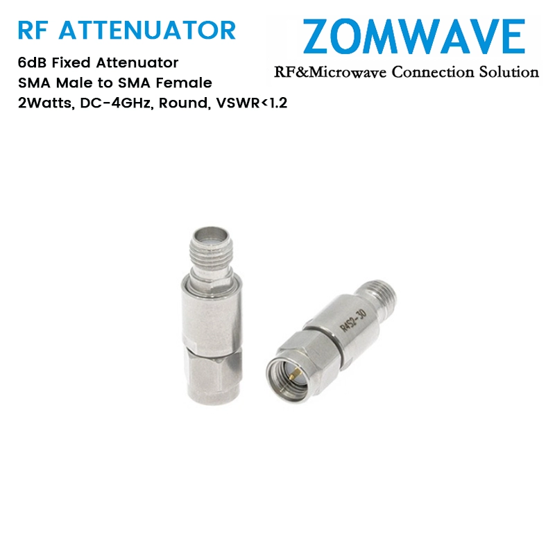 3dB Fixed Attenuator, SMA Male to SMA Female, 2Watts, DC-4GHz, Round, VSWR1.2 3dB Fixed Attenuator, SMA Male to SMA Female, 2Watts, DC-4GHz, Round, VSWR1.2