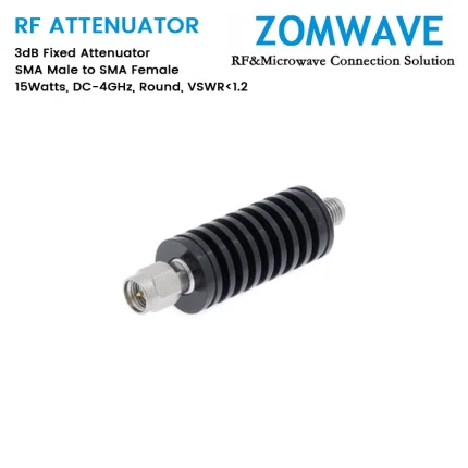 3dB Fixed Attenuator, SMA Male to SMA Female, 15Watts, DC-4GHz, Round, VSWR1.2