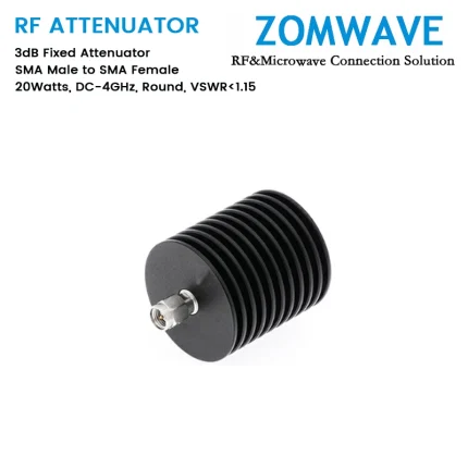 3dB Fixed Attenuator, SMA Male to SMA Female, 20Watts, DC-4GHz, Round, VSWR1.15