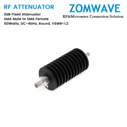 3dB Fixed Attenuator, SMA Male to SMA Female, 50Watts, DC-4GHz, Round, VSWR1.2