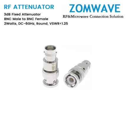 3dB Fixed Attenuator, BNC Male to BNC Female, 2Watts, DC-6GHz, Round, VSWR1.25