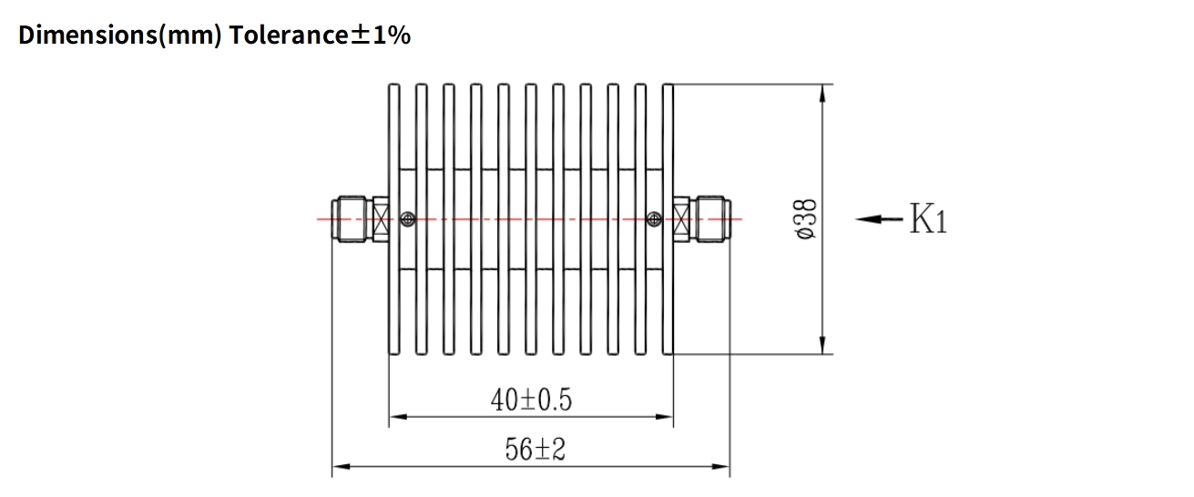 40dB Fixed Attenuator, SMA Female to SMA Female, 30Watts, DC-8.5GHz, Round, VSWR1.2