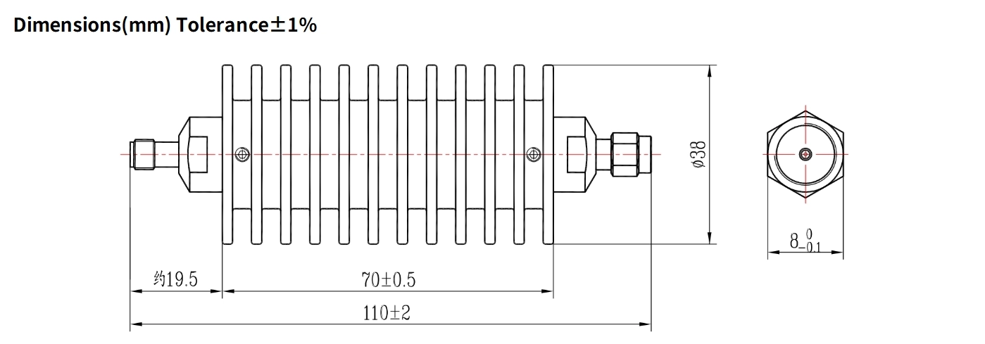 3dB Fixed Attenuator, SMA Male to SMA Female, 50Watts, DC-6GHz, Round, VSWR1.25