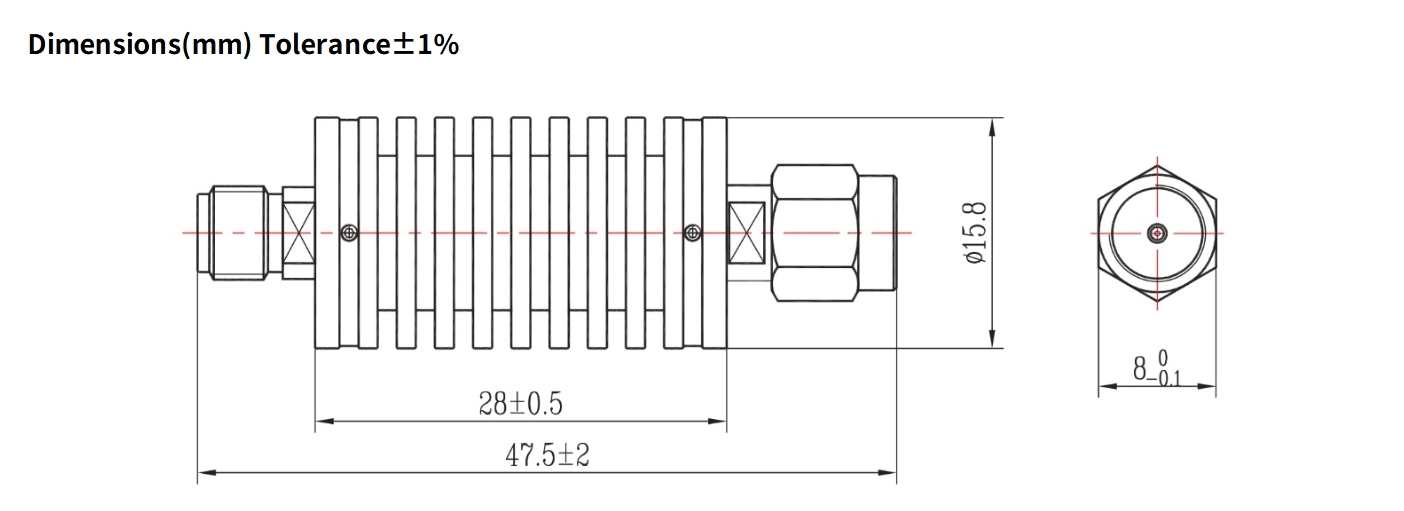 3dB Fixed Attenuator, SMA Male to SMA Female, 10Watts, DC-4GHz, Round, VSWR1.15