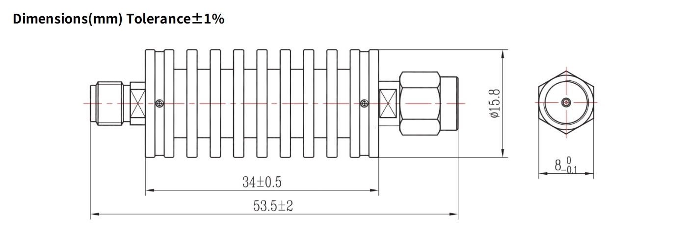 3dB Fixed Attenuator, SMA Male to SMA Female, 15Watts, DC-4GHz, Round, VSWR1.2