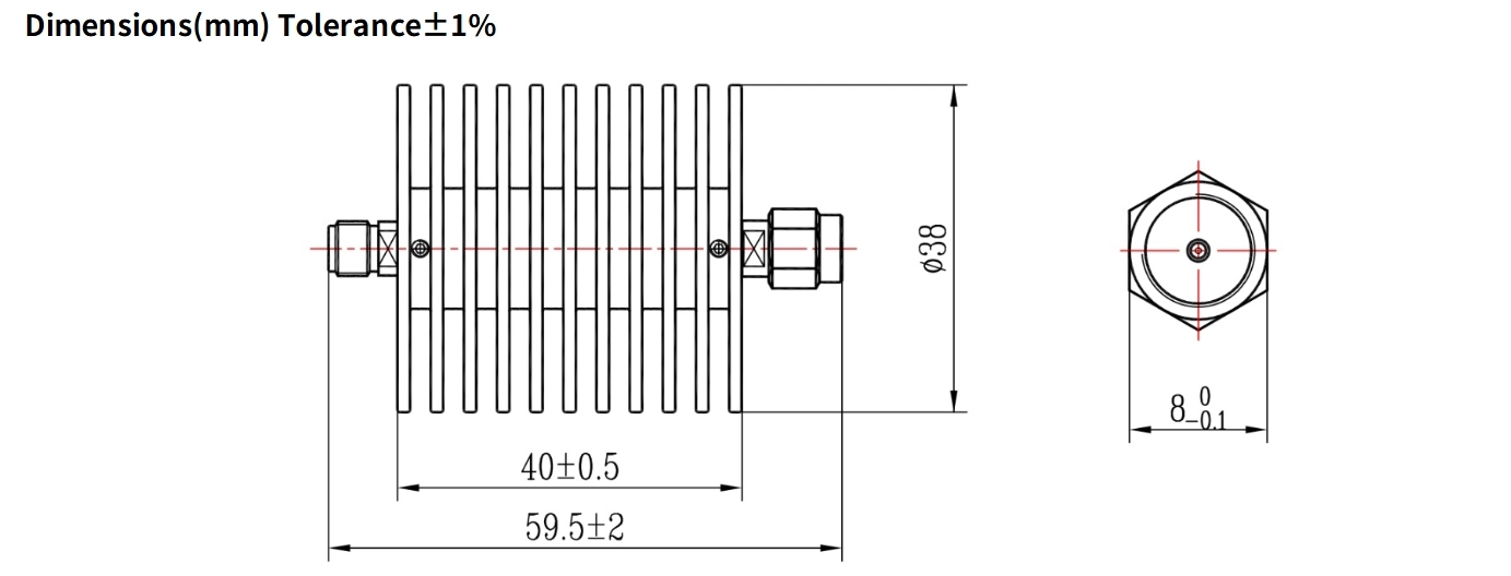 3dB Fixed Attenuator, SMA Male to SMA Female, 20Watts, DC-4GHz, Round, VSWR1.15