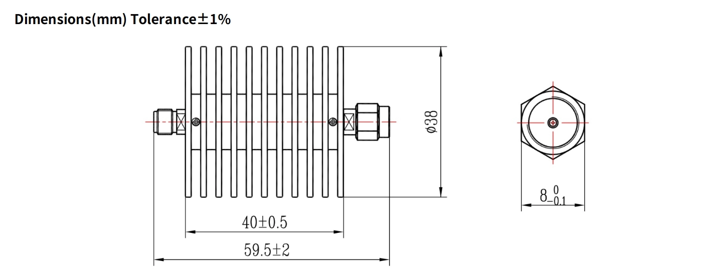 3dB Fixed Attenuator, SMA Male to SMA Female, 25Watts, DC-4GHz, Round, VSWR1.15