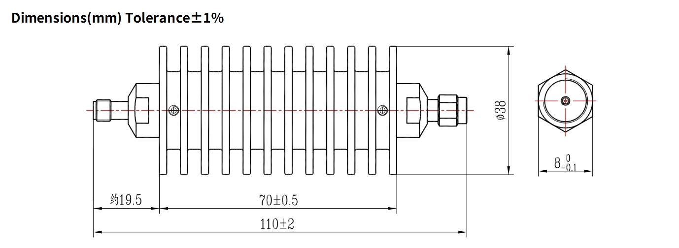 3dB Fixed Attenuator, SMA Male to SMA Female, 50Watts, DC-4GHz, Round, VSWR1.2