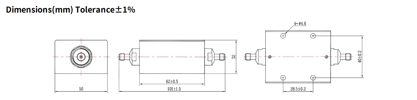 3dB Fixed Attenuator, SMA Female to SMA Female, 50Watts, DC-4GHz, Rectangular, VSWR1.2