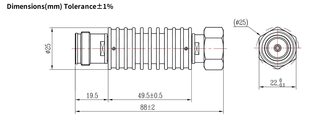 3dB Fixed Attenuator, 4.3-10 Male to 4.3-10 Female, 15Watts, DC-3GHz, Round, VSWR1.15
