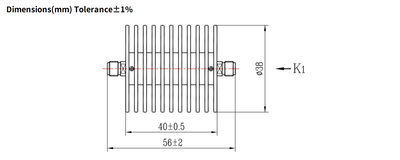 20dB Fixed Attenuator, SMA Female to SMA Female, 30Watts, DC-6GHz, Round, VSWR1.2