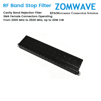Cavity Band Rejection Filter with SMA Female Connectors Operating From 2300 MHz to 2500 MHz, Up to 20W CW
