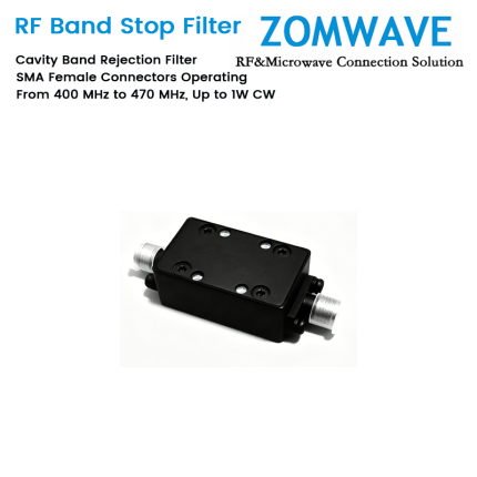 Cavity Band Rejection Filter with SMA Female Connectors Operating From 400 MHz to 470 MHz, Up to 1W CW