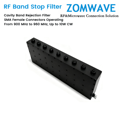 Cavity Band Rejection Filter with SMA Female Connectors Operating From 900 MHz to 960 MHz, Up to 10W CW