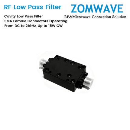 Cavity Low Pass Filter with SMA Female Connectors Operating From DC to 21GHz, Up to 15W CW