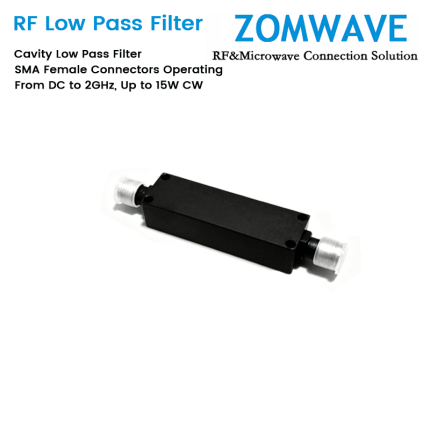 Cavity Low Pass Filter with SMA Female Connectors Operating From DC to 2GHz, Up to 15W CW