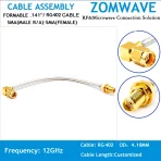 SMA Male RA to SMA Female Bulkhead, Formable .141''RG402 Cable no jacket, 12GHZ
