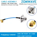 SMA Male Right Angle to N Female 4 hole Flange, Formable .086''_RG405 Cable,6GHZ