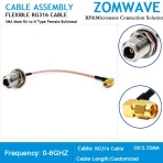SMA Male Right Angle to N Type Female Bulkhead, RG316 Cable, 6GHz