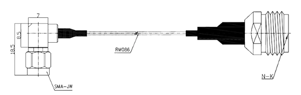 SMA Male Right Angle to N Type Female, Flexible .086''_SS405 Cable, 18GHz