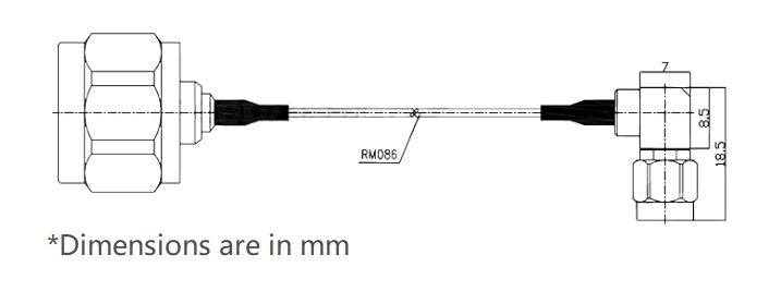 SMA Male Right Angle to N Type Male, Flexible .086''_SS405 Cable, 18GHz