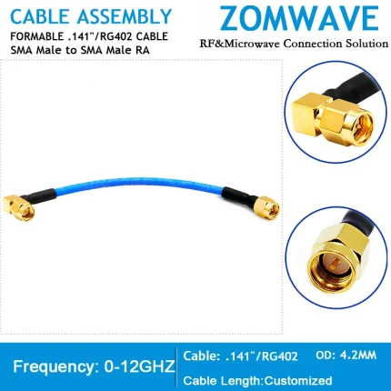 SMA Male Straight to SMA Male Right Angle, Formable .141''RG402 Cable, 12GHz(1)