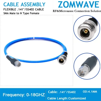 SMA Male to N Type Female, Flexible .141''_SS402 Cable, 18GHz
