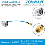 SMA Male to N Type Male Right Angle, Formable .086''_RG405 Cable, 6GHz