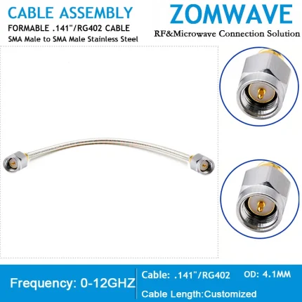 SMA Male to SMA Male,Stainless Steel, Formable .141''RG402 Cable no Jacket, 12G