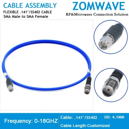 SMA Male to SMA Female, Stainless Steel Connector, Flexible .141''